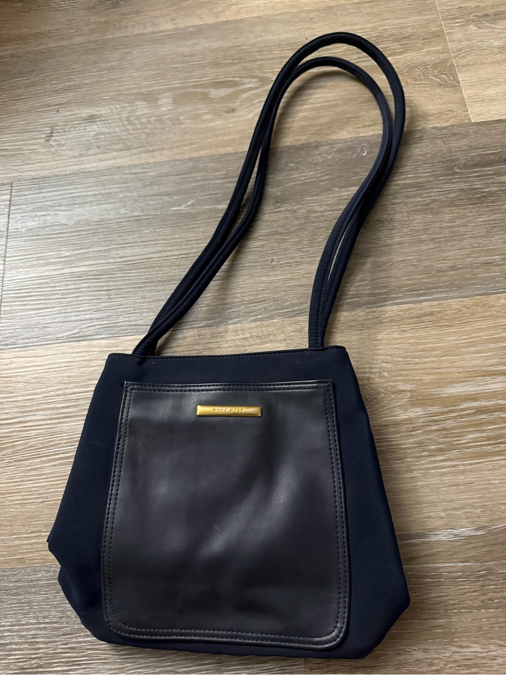 Nine West Black Shoulder Bag with Gold Plaque